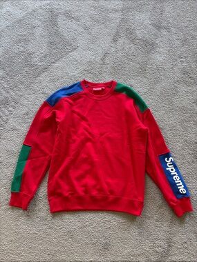 Supreme Red Crewneck with Blue and Green Panels